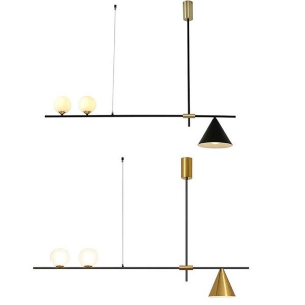 【法人様・店舗様限定】デザイン照明ガラスシェードシャンデリア ゴールド／ブラック 2灯（Φ1230×700mm） 