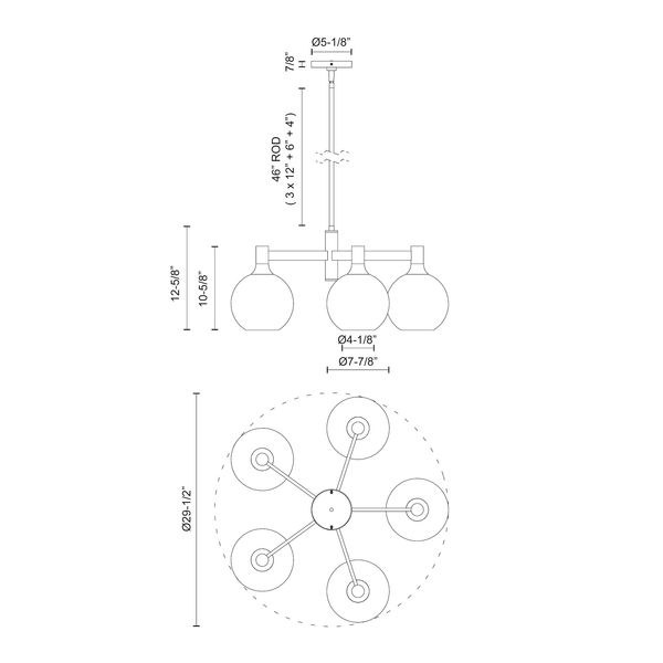 【Alora】アメリカ  デザイン照明 「Castilla」 5灯 マットブラック（W750×H321mm）