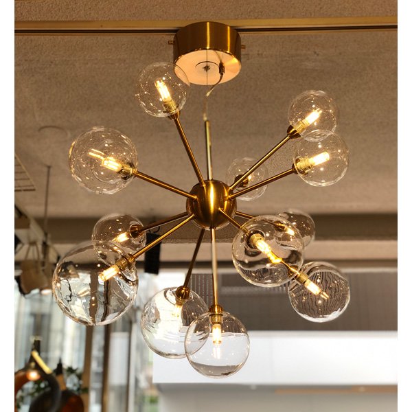 ガラスボールシェードペンダントライト13灯・ゴールド（φ720×H530mm