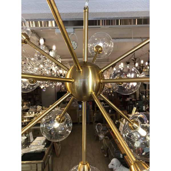 美品　ヴィンテージ　ガラスボール　イエロー　シェードライト　ペンダントライト ガラスボールシェードペンダントライト13灯・ゴールド（φ720×H530mm