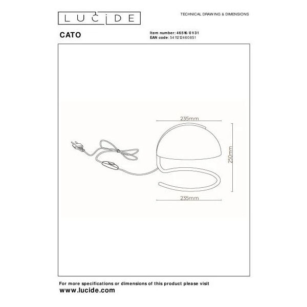 【LUCIDE】ベルギー デザイン照明 テーブルライト「CATO」White 1灯（φ235×H250mm）