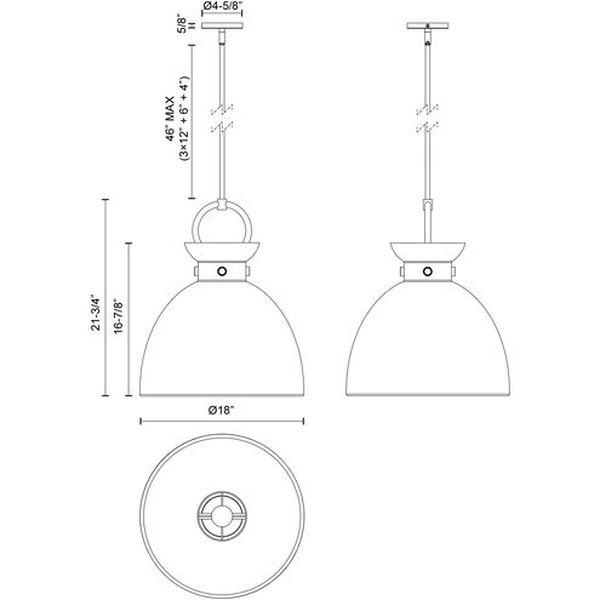 【Alora】アメリカ  デザイン照明ペンダントライト 「Waldo」 1灯 ゴールド×マットブラック（W458×H553mm）
