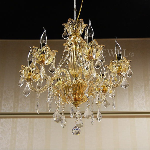 クリスタルシャンデリア 6灯 シャンパンゴールド(W600×H600mm)