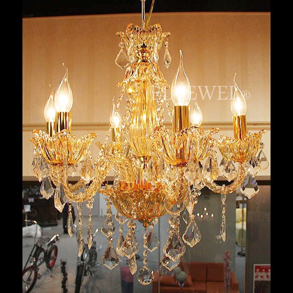 クリスタルシャンデリア 6灯 シャンパンゴールド(W600×H600mm)