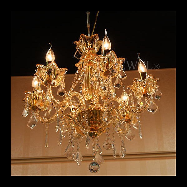 クリスタルシャンデリア 6灯 シャンパンゴールド(W600×H600mm)