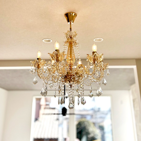 クリスタルシャンデリア 6灯 シャンパンゴールド(W600×H600mm)