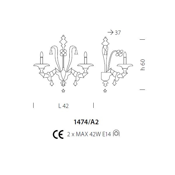 【sylcom】イタリア製 ヴェネチアンブラケット 2灯「Rezzonico」(カラー:7色)