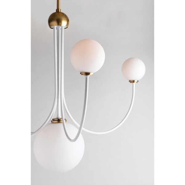 【MITZI】アメリカ・ガラスボールシャンデリア「COCO」5灯・ゴールド×ホワイト（W762.0×H698.5mm）