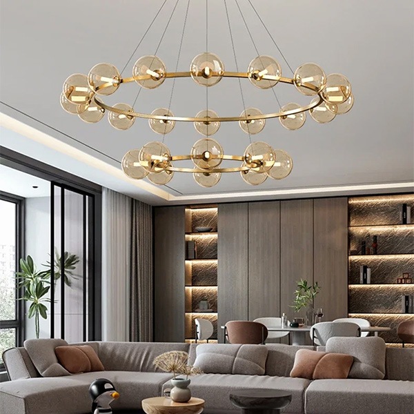 美品　ヴィンテージ　ガラスボール　シェード　ペンダントライト　優しい灯り　楕円 デザイン照明 ガラスボールシェードペンダントライト ゴールド（φ580