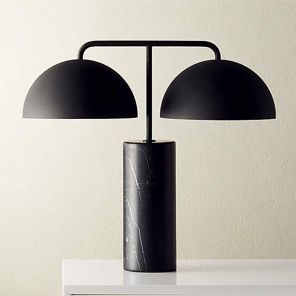 アメリカ・デザイン照明天然大理石アラバスター・テーブルライト「DOMES」2灯 ブラック（W510×D250×H560mm）