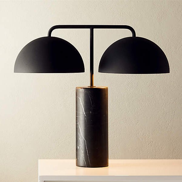 アメリカ・デザイン照明天然大理石アラバスター・テーブルライト「DOMES」2灯 ブラック（W510×D250×H560mm）