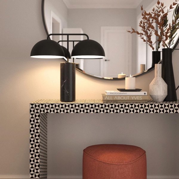 アメリカ・デザイン照明天然大理石アラバスター・テーブルライト「DOMES」2灯 ブラック（W510×D250×H560mm）