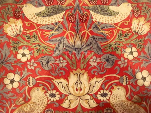【William Morris】アンティーク調シェードテーブルライト・イチゴ泥棒あか(φ260×H540mm)