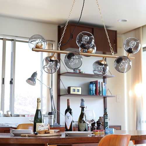 【HERMOSA】ペンダントライト「BIARRITZ 8」8灯・ゴールド＆グレー（W960×H1100mm）