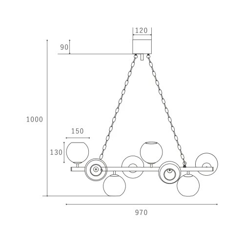 【HERMOSA】ペンダントライト「BIARRITZ 8」8灯・ゴールド＆グレー（W960×H1100mm）