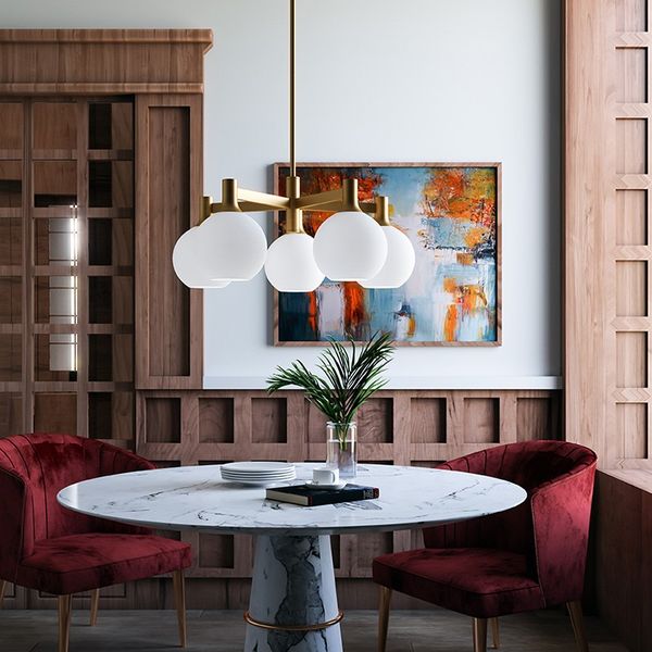 【Alora】アメリカ  デザイン照明 「Castilla」 6灯 ゴールド/オパール（W750×H321mm）