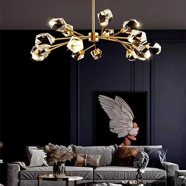 デザイン照明 モダンクリスタルシーリングライト ゴールド（W690