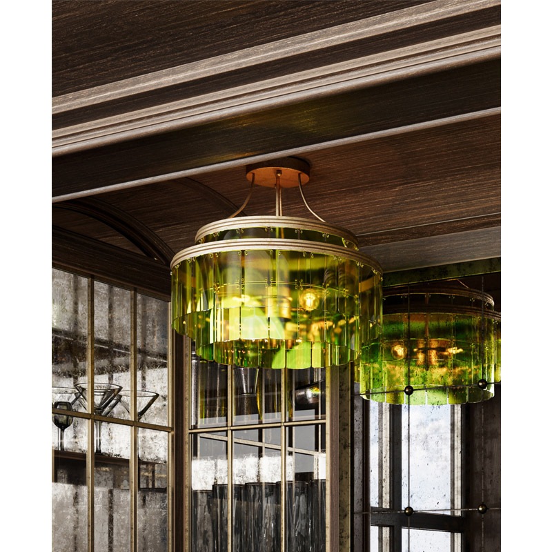 CURREY】アメリカ・シーリングライト 3灯「Vintner」グリーン（φ393