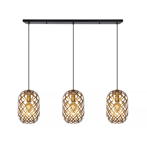 【LUCIDE】ベルギー　デザイン照明　シーリングペンダントライト「WOLFRAM」Gold　3灯（φ245×H360mm）