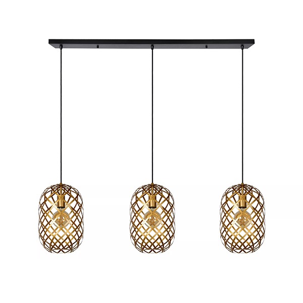 【LUCIDE】ベルギー　デザイン照明　シーリングペンダントライト「WOLFRAM」Gold　3灯（φ245×H360mm）