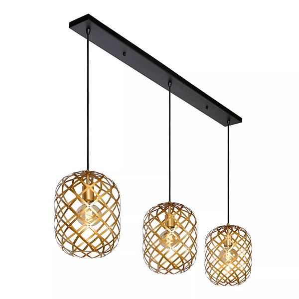 【LUCIDE】ベルギー　デザイン照明　シーリングペンダントライト「WOLFRAM」Gold　3灯（φ245×H360mm）