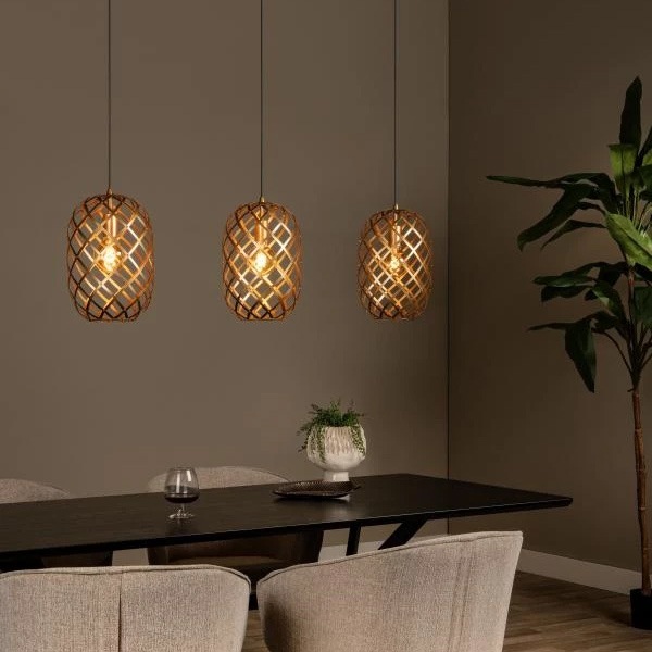 【LUCIDE】ベルギー　デザイン照明　シーリングペンダントライト「WOLFRAM」Gold　3灯（φ245×H360mm）