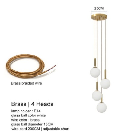 【IANLOV】ガラスシェードペンダントライト 2~6灯 ゴールド/ブラック (Φ150mm )