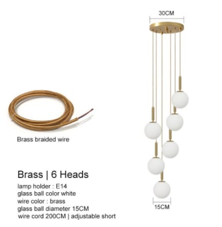 【IANLOV】ガラスシェードペンダントライト 2~6灯 ゴールド/ブラック (Φ150mm )