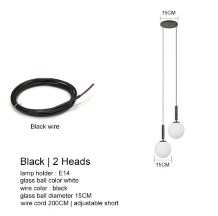 【IANLOV】ガラスシェードペンダントライト 2~6灯 ゴールド/ブラック (Φ150mm )