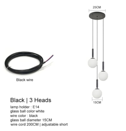 【IANLOV】ガラスシェードペンダントライト 2~6灯 ゴールド/ブラック (Φ150mm )