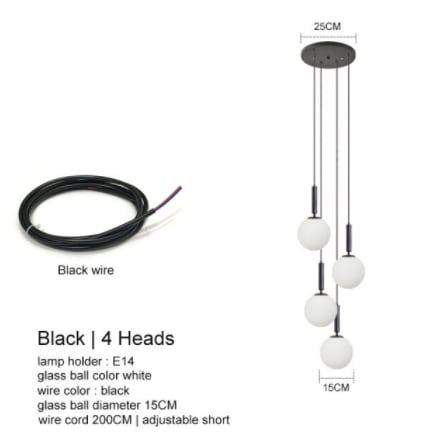 【IANLOV】ガラスシェードペンダントライト 2~6灯 ゴールド/ブラック (Φ150mm )