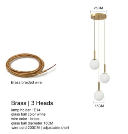 【IANLOV】ガラスシェードペンダントライト 2~6灯 ゴールド/ブラック (Φ150mm )