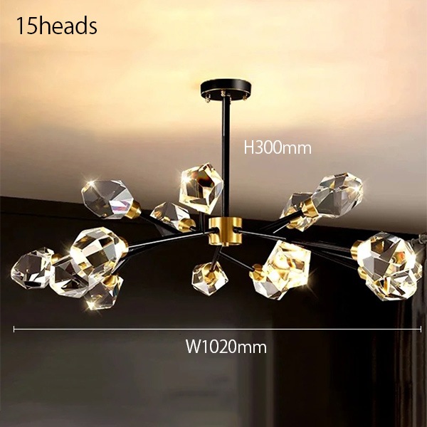 デザイン照明 モダンクリスタルシーリングライト ブラック（W690