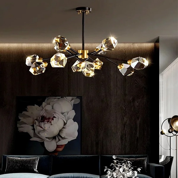 デザイン照明 モダンクリスタルシーリングライト ブラック（W690