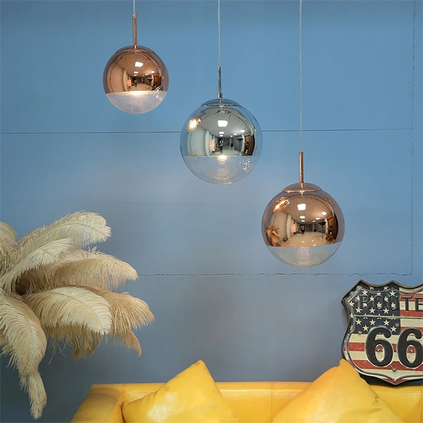 ペンダントライト ボール型シャンデリア 黄色とピンクのクリスタル