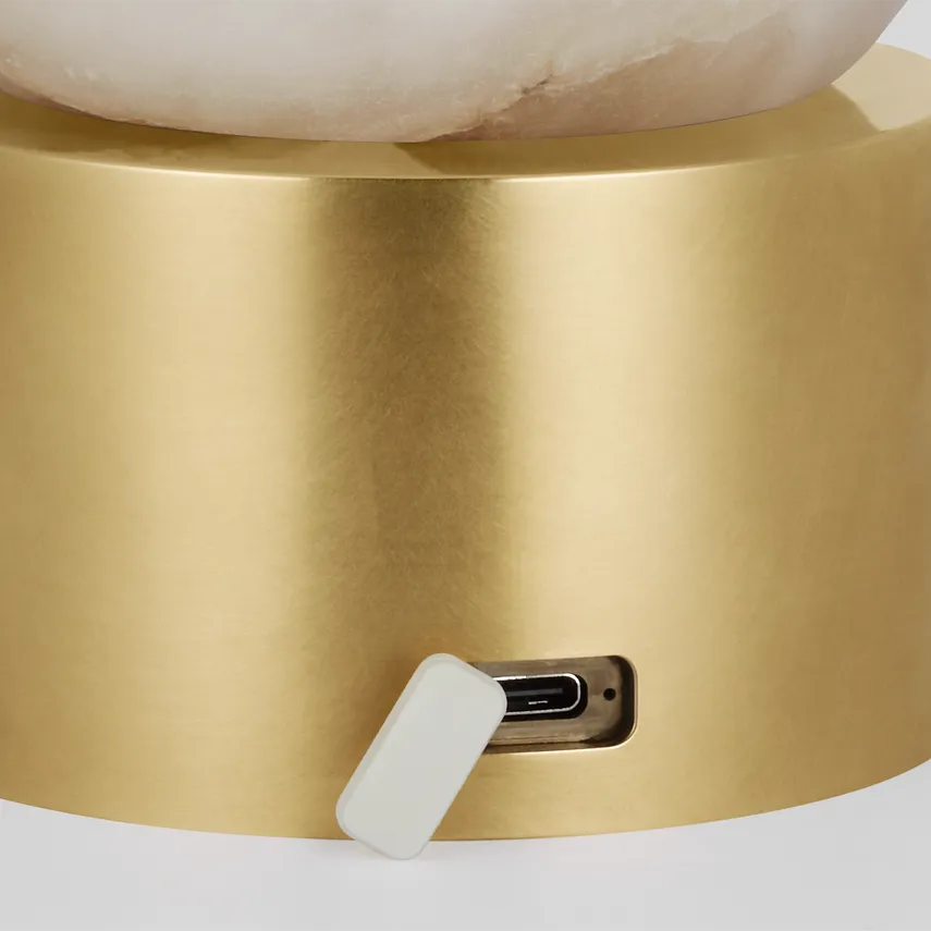 【TECH LIGHTING】アメリカ・テーブルライト「Mina Alabaster Accent Rechargeable Table Lamp」アンティークブラス（W101×L101×H139mm）