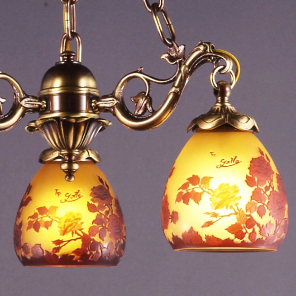 【入荷未定】【galle】-ガレ・コレクション- シェードランプ 3灯 アンティークブロンズ「レッドローズ」