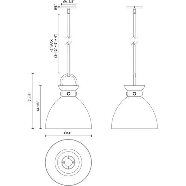 【Alora】アメリカ  デザイン照明ペンダントライト 「Waldo」 1灯 マットブラック/クリア（W356×H436mm）