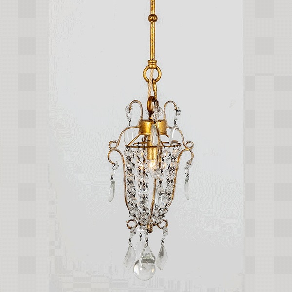 【70％OFF！アウトレット大特価セール】【１台在庫有！】【Labyrinthe】フランス クリスタルミニシャンデリア 「Mini Cage Kiki」 1灯 ゴールド (φ180x350mm)