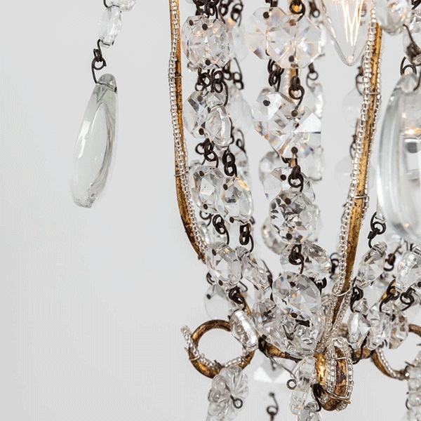 【70％OFF！アウトレット大特価セール】【１台在庫有！】【Labyrinthe】フランス クリスタルミニシャンデリア 「Mini Cage Kiki」 1灯 ゴールド (φ180x350mm)