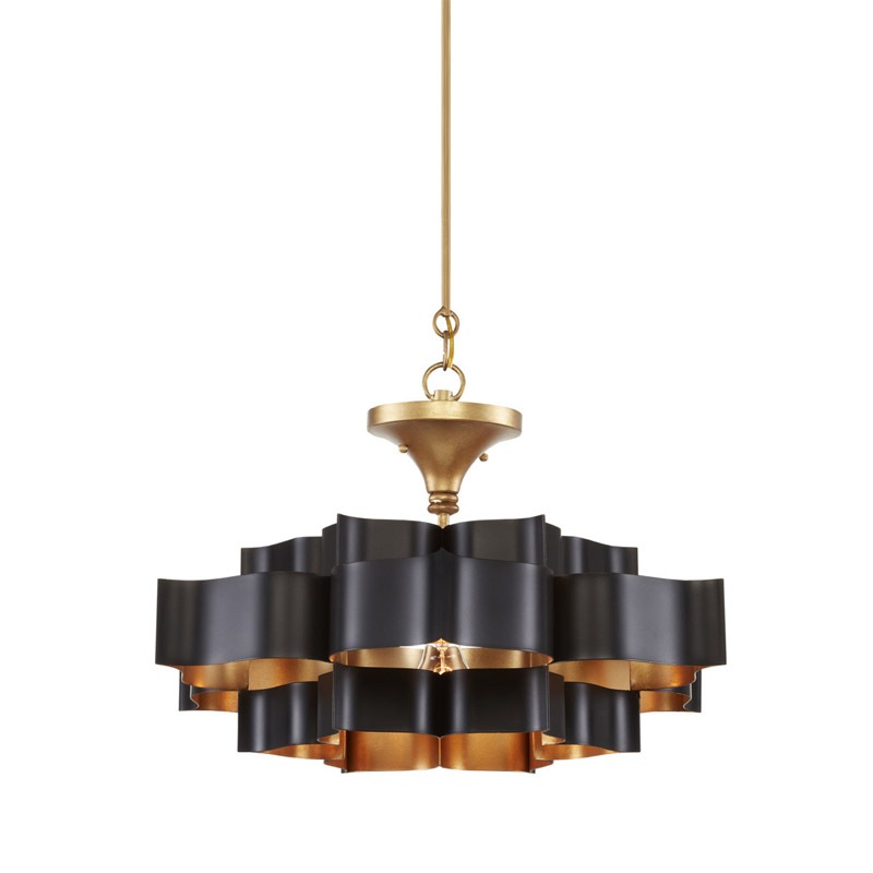 【CURREY】アメリカ・シャンデリア 1灯「Grand Lotus」S ブラック×ゴールド（D514×H279mm）
