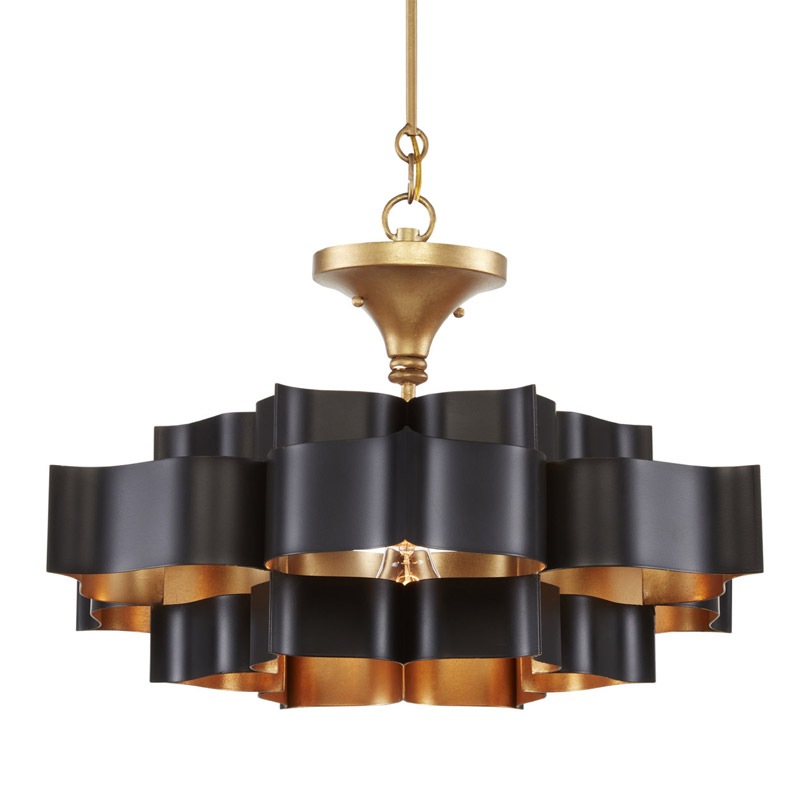 【CURREY】アメリカ・シャンデリア 1灯「Grand Lotus」S ブラック×ゴールド（D514×H279mm）