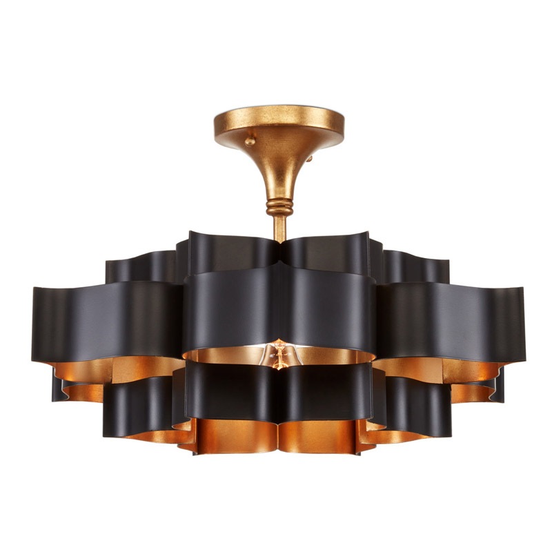 【CURREY】アメリカ・シャンデリア 1灯「Grand Lotus」S ブラック×ゴールド（D514×H279mm）