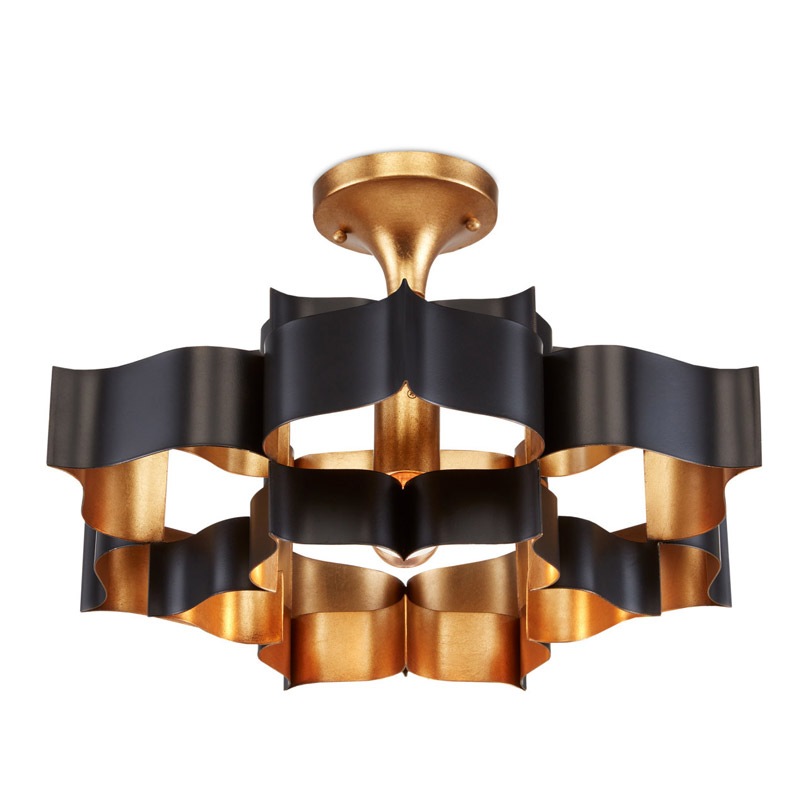 【CURREY】アメリカ・シャンデリア 1灯「Grand Lotus」S ブラック×ゴールド（D514×H279mm）