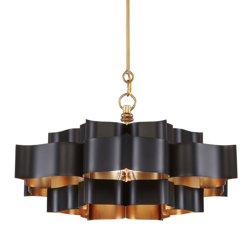 【CURREY】アメリカ・シャンデリア 1灯「Grand Lotus」S ブラック×ゴールド（D514×H279mm）