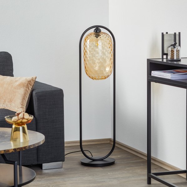 【1台在庫有！】バウルマン ガラスフロアランプ アンバー (H1035×W270mm)