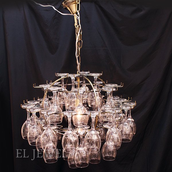 グラスホルダーシャンデリア 1灯 アンティークブロンズ (φ600×H500mm