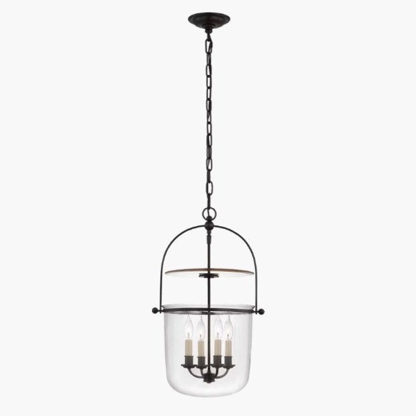 【Visual Comfort】アメリカ・デザイン照明 シャンデリア「Lorford Small Smoke Bell Lantern」4灯・ブラック/クリア(W356×H610mm)