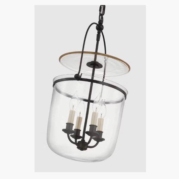 【Visual Comfort】アメリカ・デザイン照明 シャンデリア「Lorford Small Smoke Bell Lantern」4灯・ブラック/クリア(W356×H610mm)