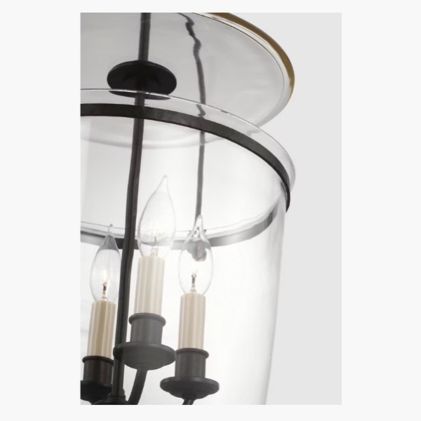 【Visual Comfort】アメリカ・デザイン照明 シャンデリア「Lorford Small Smoke Bell Lantern」4灯・ブラック/クリア(W356×H610mm)